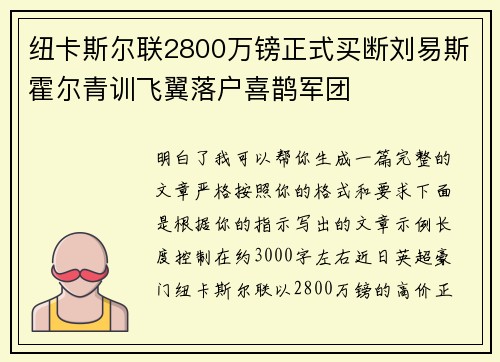 纽卡斯尔联2800万镑正式买断刘易斯霍尔青训飞翼落户喜鹊军团 纽卡斯尔联2800万镑正式买断刘易斯霍尔青训飞翼落户喜鹊军团